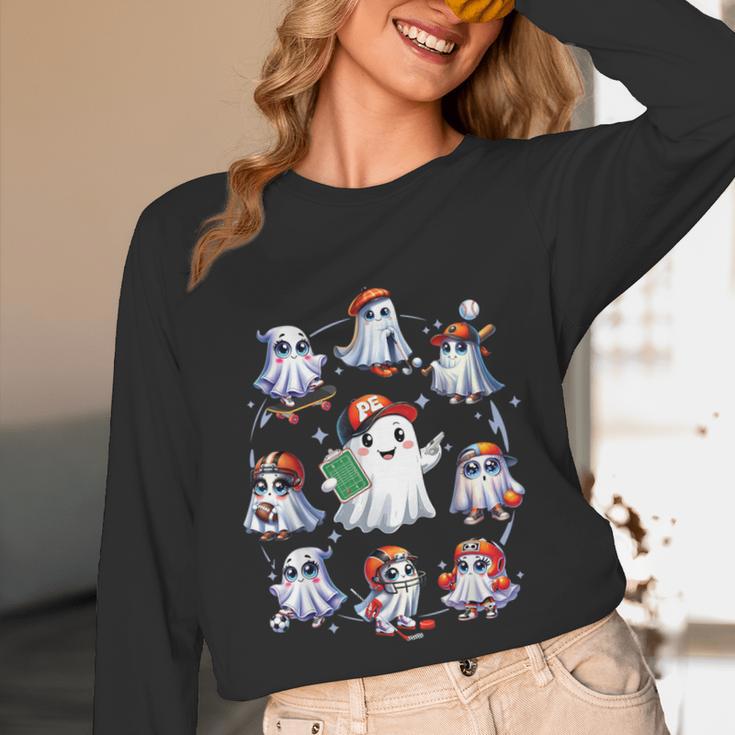 Halloween PE Teacher Ghost Playing Sports Physical Education Unisex Long Sleeve T-Shirt, funny design
