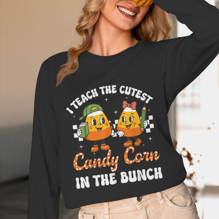 Halloween Teacher Cutest Candy Corn Groovy Spooky Teachers Unisex Long Sleeve T-Shirt, funny design