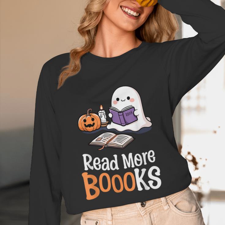 Halloween Teacher Women Cute Reading Ghost Read More Books Unisex Long Sleeve T-Shirt, funny design