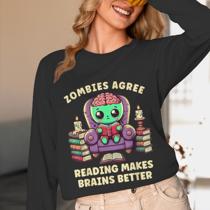 Halloween Teacher Zombie Reading Is Good For Brains Unisex Long Sleeve T-Shirt, funny design Halloween Teacher Zombie Reading Is Good For Brains Unisex Long Sleeve T-Shirt, funny design
