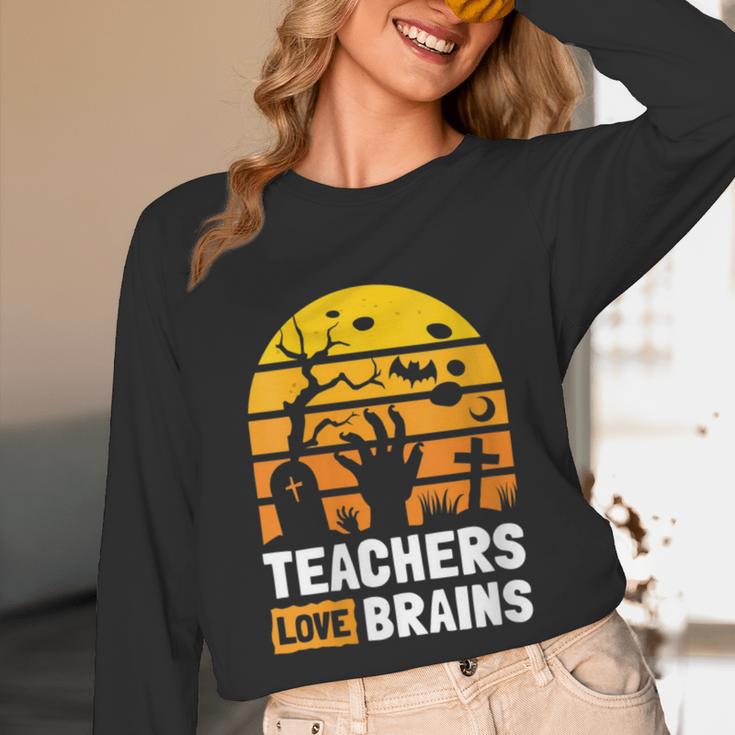 Halloween Teachers Science Math Teachers Love Brains Unisex Long Sleeve T-Shirt, funny design