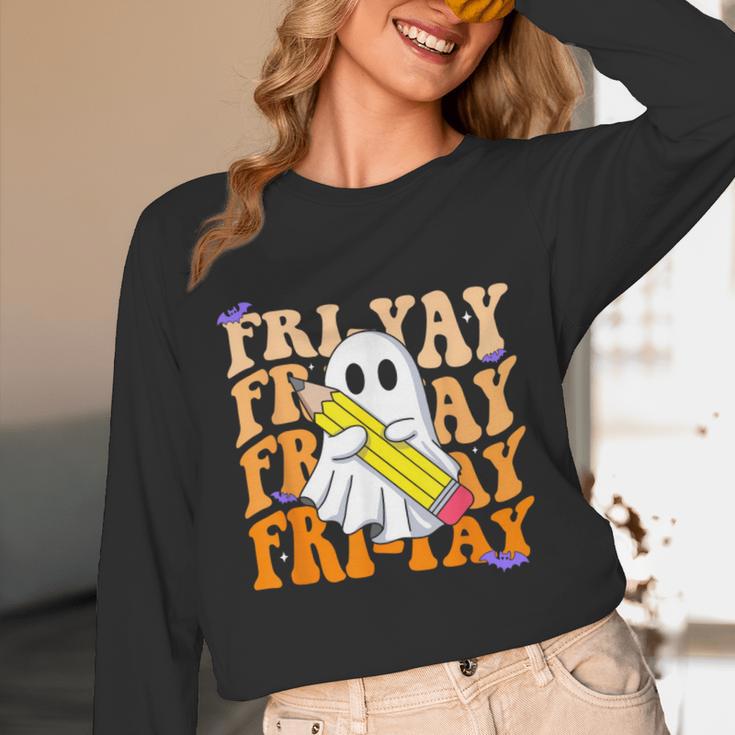 Happy Fri-Yay Friday Lovers Groovy Teacher Life Halloween Unisex Long Sleeve T-Shirt, funny design