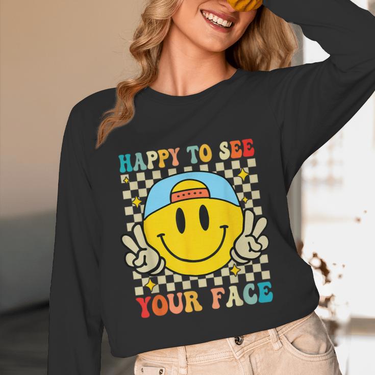 Happy To See Your Face Hippie Smile Back To School Teachers Unisex Long Sleeve T-Shirt, funny design