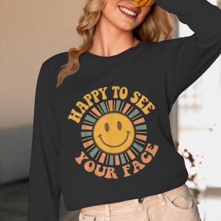 Happy To See Your Face Retro Happy Teacher Back To School Unisex Long Sleeve T-Shirt, funny design