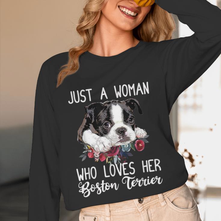Just a Woman Who Loves Her Boston Terrier Cute Dog Mom Unisex Long Sleeve T-Shirt, funny design