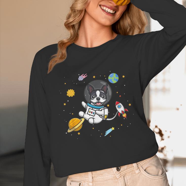 Kawaii Kids & Boys Astronaut Space Boston Terrier Dog Lover Unisex Long Sleeve T-Shirt, funny design