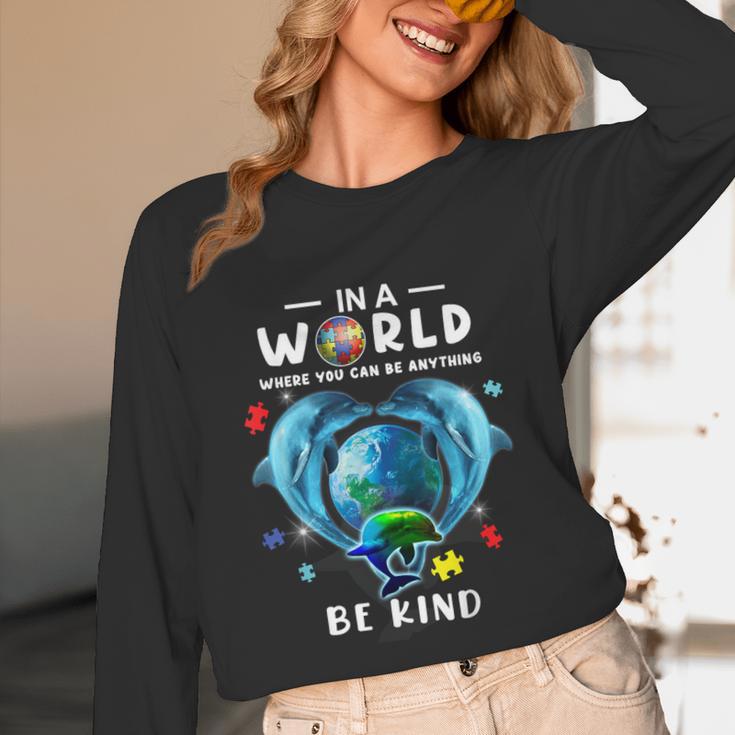 Be Kind Dolphin Autism Awareness Back To School Teacher Men Women Kids Unisex Long Sleeve T-Shirt, funny design