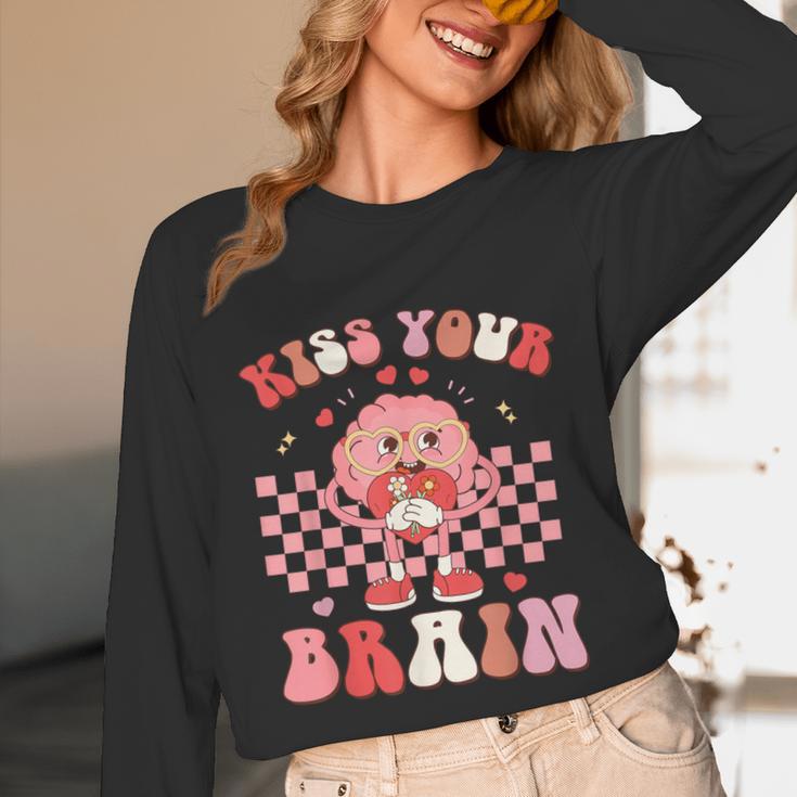 Kiss Your Brain Valentines Test Day Teacher Squad Kids Unisex Long Sleeve T-Shirt, funny design
