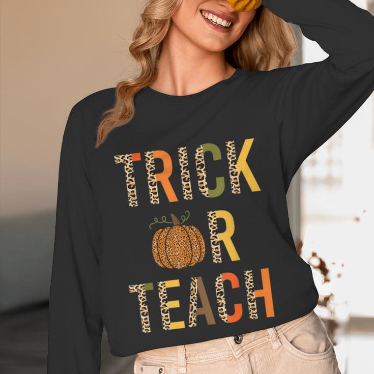Leopard Trick Or Teach Halloween Teacher Costume Women Unisex Long Sleeve T-Shirt, funny design