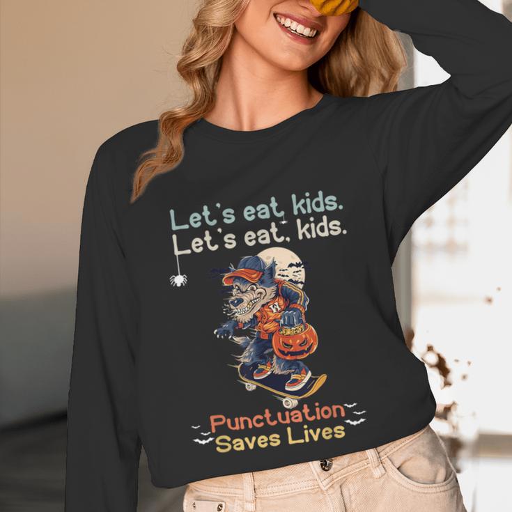 Let's Eat Kids Grammar Werewolf Halloween Teacher Unisex Long Sleeve T-Shirt, funny design Let's Eat Kids Grammar Werewolf Halloween Teacher Unisex Long Sleeve T-Shirt, funny design