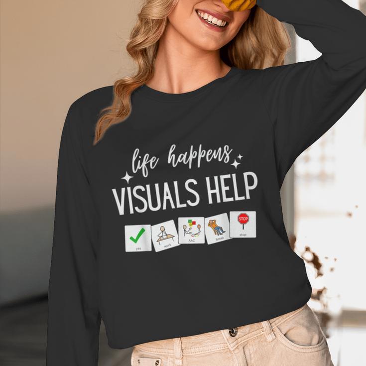 Life Happens Visuals Help Special Education Teacher Aide Men Women Unisex Long Sleeve T-Shirt, funny design Life Happens Visuals Help Special Education Teacher Aide Men Women Unisex Long Sleeve T-Shirt, funny design