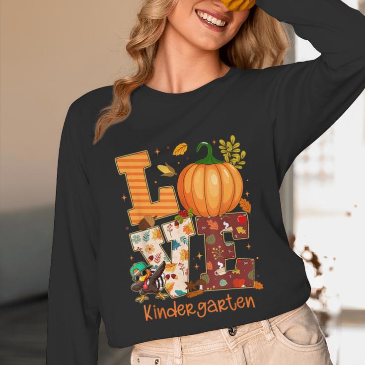 Love Kindergarten Teacher Turkey Thanksgiving Autumn Fall Unisex Long Sleeve T-Shirt, funny design