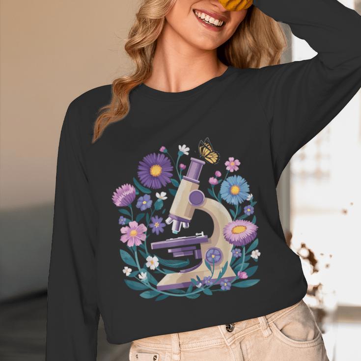 Microscope Flower Butterfly Biology Science Teacher Student Unisex Long Sleeve T-Shirt, funny design Microscope Flower Butterfly Biology Science Teacher Student Unisex Long Sleeve T-Shirt, funny design