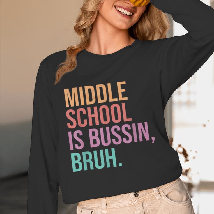 Middle School Teacher Middle School Is Bussin Bruh Unisex Long Sleeve T-Shirt, funny design Middle School Teacher Middle School Is Bussin Bruh Unisex Long Sleeve T-Shirt, funny design
