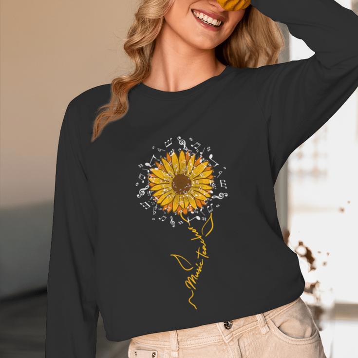 Music Teacher Shirt Sunflower Music Notes Musician Singer Unisex Long Sleeve T-Shirt, funny design
