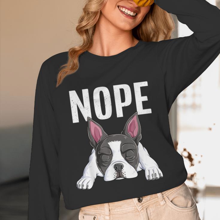 Nope Boston Terrier Puppy Dog Bostie Lover Men Women Girls Kids Unisex Long Sleeve T-Shirt, funny design