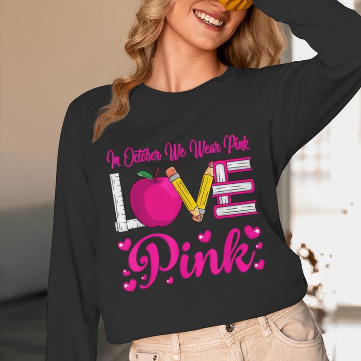 In October We Wear Pink Love Teacher Breast Cancer Awareness Unisex Long Sleeve T-Shirt, funny design In October We Wear Pink Love Teacher Breast Cancer Awareness Unisex Long Sleeve T-Shirt, funny design