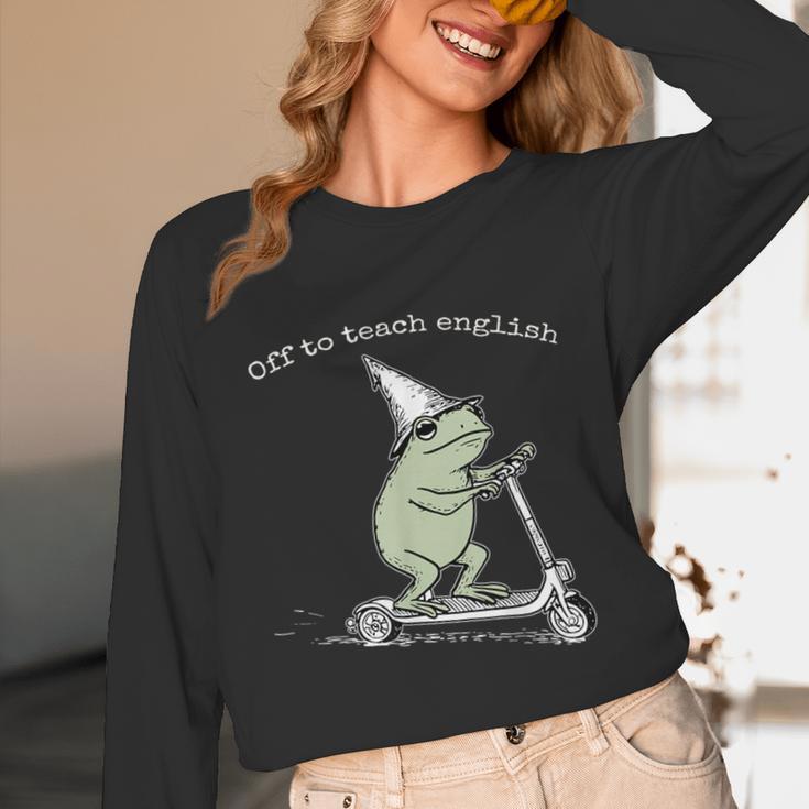 Off To Teach English Scooter Frog ESL Teacher Literature Unisex Long Sleeve T-Shirt, funny design Off To Teach English Scooter Frog ESL Teacher Literature Unisex Long Sleeve T-Shirt, funny design
