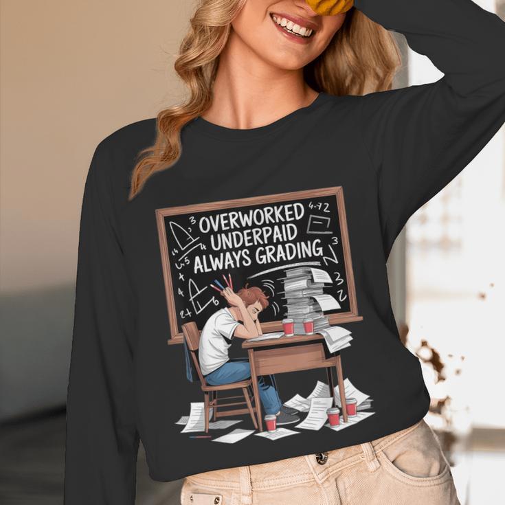 Overworked Underpaid Always Grading Teacher Unisex Long Sleeve T-Shirt, funny design Overworked Underpaid Always Grading Teacher Unisex Long Sleeve T-Shirt, funny design