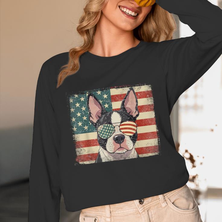 Patriotic Boston Terrier Dog Lover USA Flag 4th Of July For Men Women Kids Unisex Long Sleeve T-Shirt, funny design