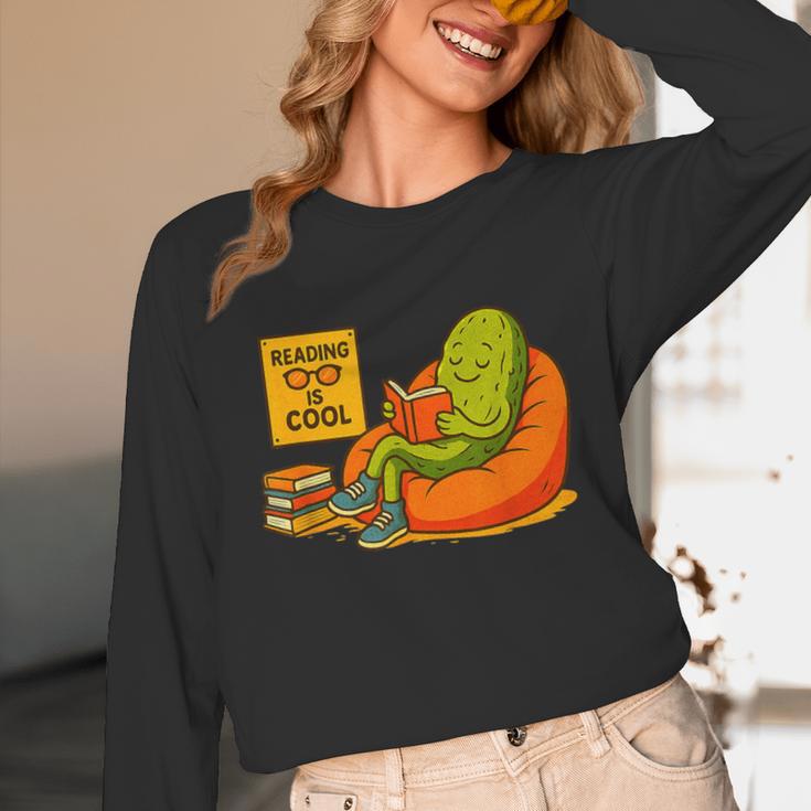 Pickle Reading Books Bookworm Teacher Librarian Kids Retro Unisex Long Sleeve T-Shirt, funny design Pickle Reading Books Bookworm Teacher Librarian Kids Retro Unisex Long Sleeve T-Shirt, funny design