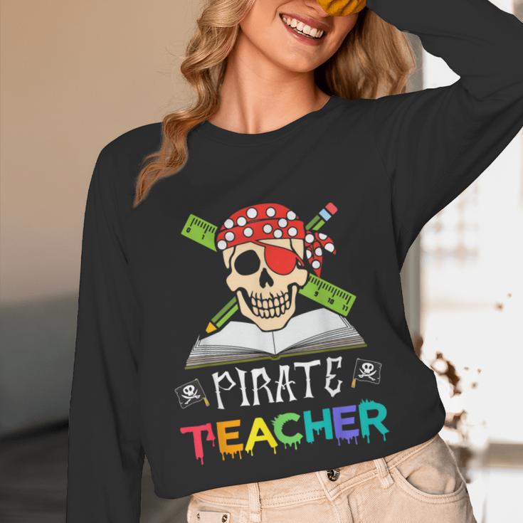 Pirate Teacher Halloween Skull Adult Unisex Long Sleeve T-Shirt, funny design
