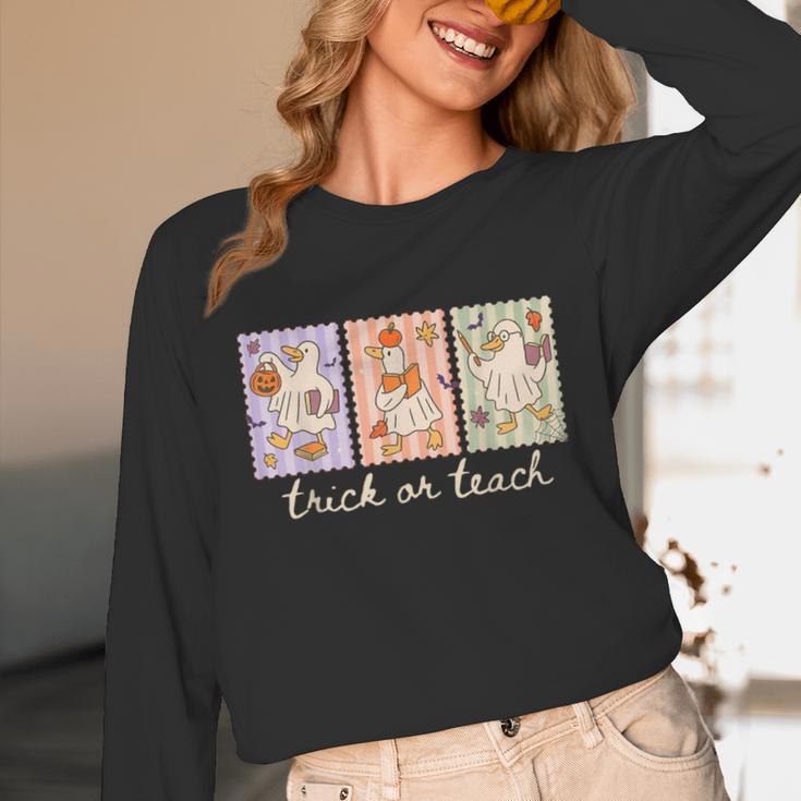 Preppy Goose Teacher Trick Or Teach Halloween Teacher Goose Unisex Long Sleeve T-Shirt, funny design Preppy Goose Teacher Trick Or Teach Halloween Teacher Goose Unisex Long Sleeve T-Shirt, funny design