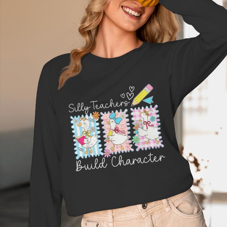 Preppy Silly Teacher Goose Build Character Back To School Unisex Long Sleeve T-Shirt, funny design Preppy Silly Teacher Goose Build Character Back To School Unisex Long Sleeve T-Shirt, funny design