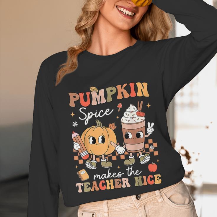 Pumpkin Spice Makes Teacher Nice Retro Fall Spooky Season Unisex Long Sleeve T-Shirt, funny design Pumpkin Spice Makes Teacher Nice Retro Fall Spooky Season Unisex Long Sleeve T-Shirt, funny design