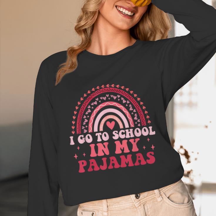 Rainbow Homeschool Mom Teacher I Go To School In My Pajamas Unisex Long Sleeve T-Shirt, funny design Rainbow Homeschool Mom Teacher I Go To School In My Pajamas Unisex Long Sleeve T-Shirt, funny design