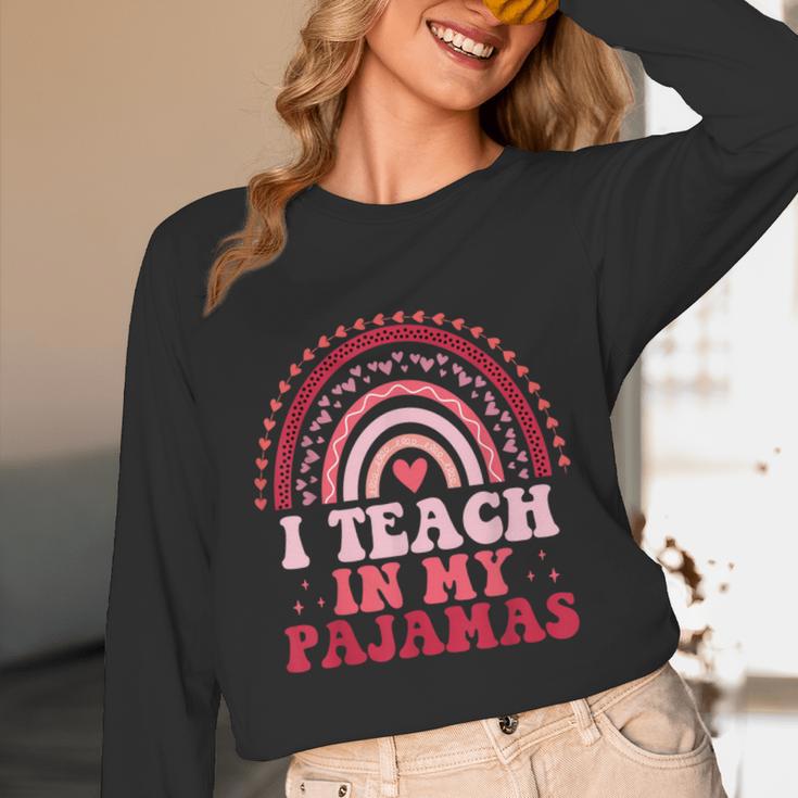 Rainbow Retro Homeschool Mom Teacher I Teach In My Pajamas Unisex Long Sleeve T-Shirt, funny design Rainbow Retro Homeschool Mom Teacher I Teach In My Pajamas Unisex Long Sleeve T-Shirt, funny design