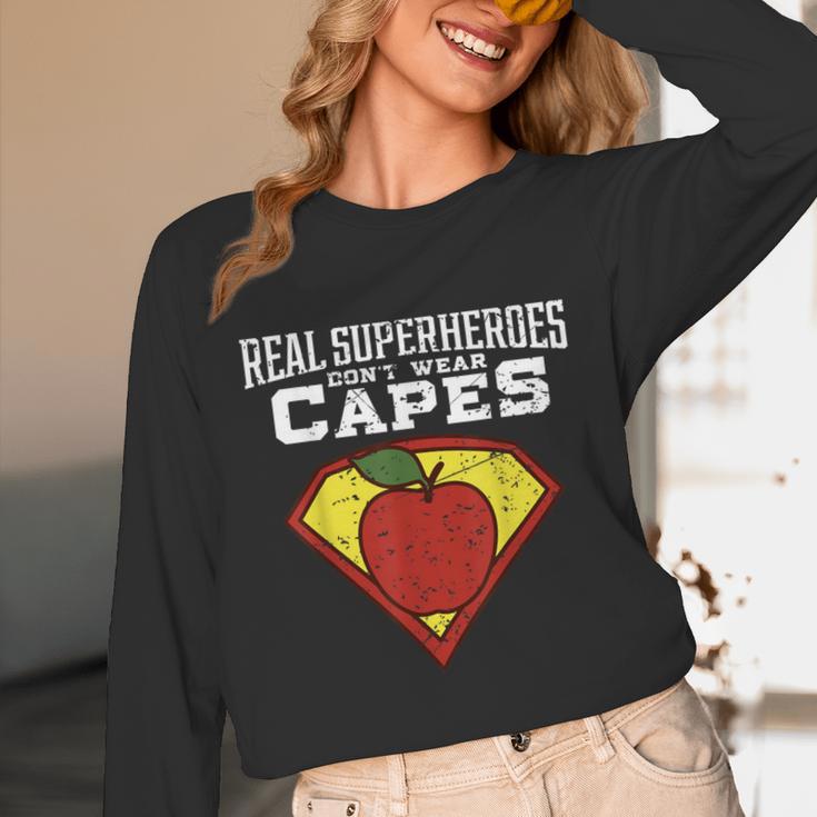 Real Superheroes Don't Wear Capes Teacher Shirt Teaching Te Unisex Long Sleeve T-Shirt, funny design Real Superheroes Don't Wear Capes Teacher Shirt Teaching Te Unisex Long Sleeve T-Shirt, funny design