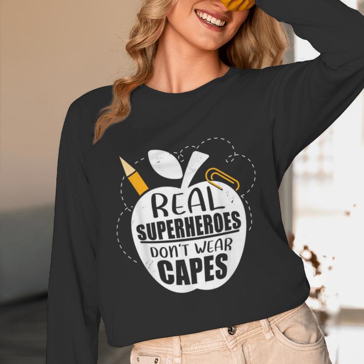 Real Superheroes Wear No Capes Teacher Design Teach Unisex Long Sleeve T-Shirt, funny design Real Superheroes Wear No Capes Teacher Design Teach Unisex Long Sleeve T-Shirt, funny design