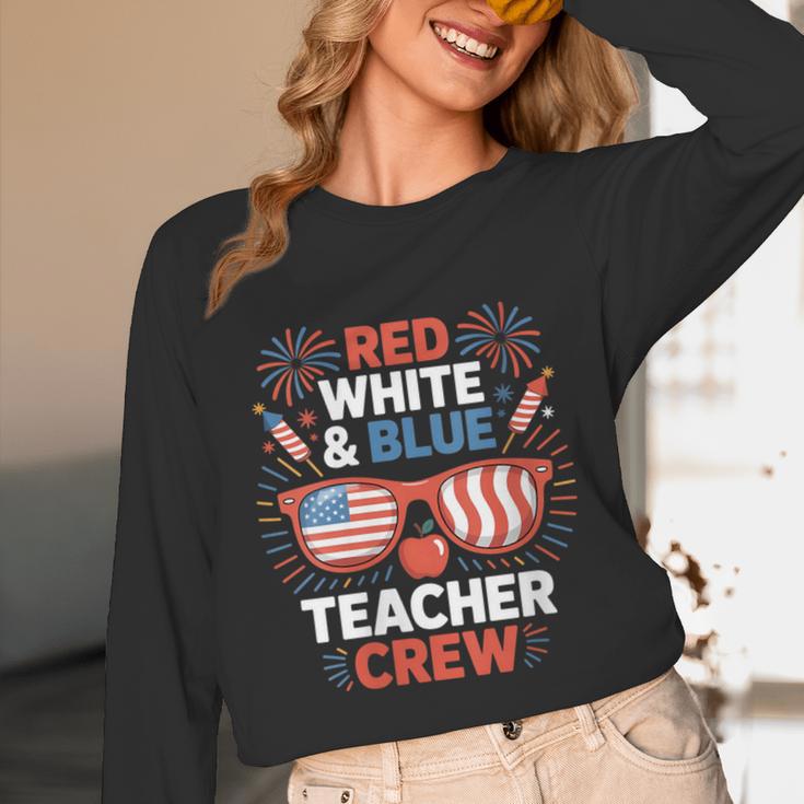 Red & Blue Teacher Crew Shirt 4th Of July Sunglasses Unisex Long Sleeve T-Shirt, funny design