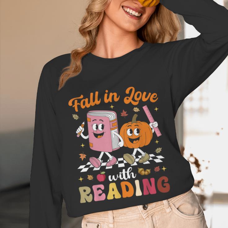 Retro Fall In Love With Learning Pumpkin Autumn Teacher Unisex Long Sleeve T-Shirt, funny design