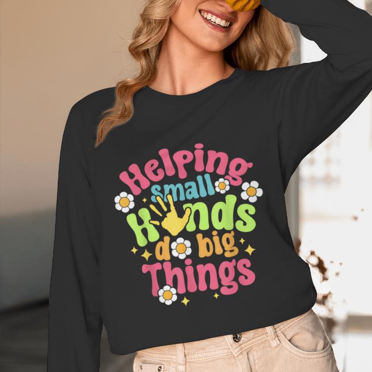 Retro Helping Small Hands Do Big Things Teacher Appreciation For Men Women Unisex Long Sleeve T-Shirt, funny design Retro Helping Small Hands Do Big Things Teacher Appreciation For Men Women Unisex Long Sleeve T-Shirt, funny design