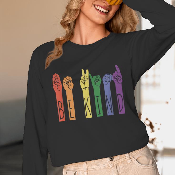 Retro Be Kind ASL Deaf Teacher Sign Language Gay Pride Unisex Long Sleeve T-Shirt, funny design Retro Be Kind ASL Deaf Teacher Sign Language Gay Pride Unisex Long Sleeve T-Shirt, funny design