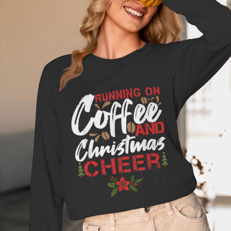 Running On Coffee And Christmas Cheer Lover Teacher For Men Women Kids Unisex Long Sleeve T-Shirt, funny design