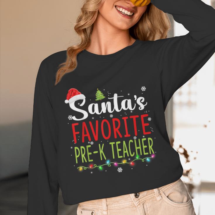 Santa's Favorite Pre-K Teacher Christmas Santa Hat Lights For Men Women Kids Unisex Long Sleeve T-Shirt, funny design