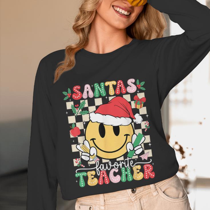 Santas Favorite Teacher Retro Groovy Smile Face Christmas Unisex Long Sleeve T-Shirt, funny design Santas Favorite Teacher Retro Groovy Smile Face Christmas Unisex Long Sleeve T-Shirt, funny design