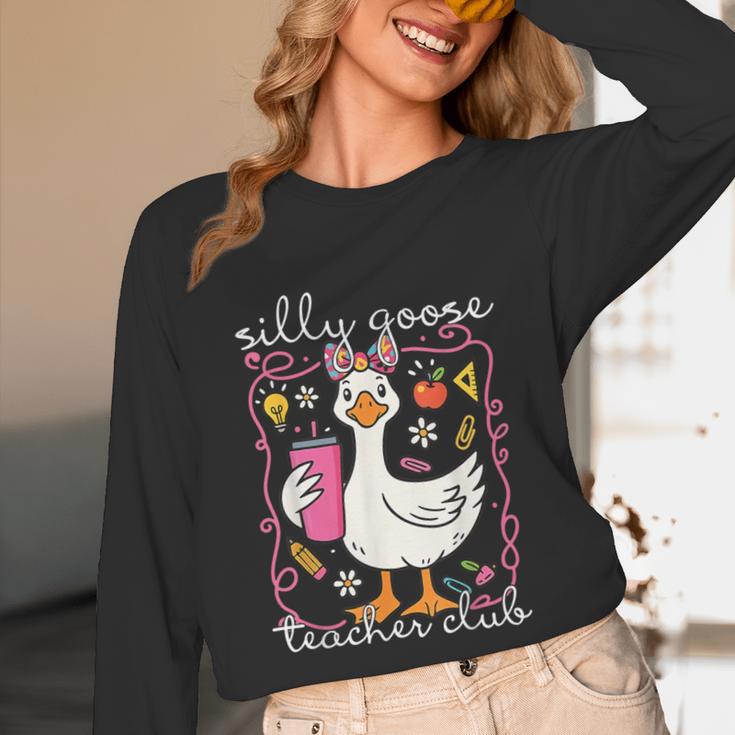 Silly Goose Teacher Club Animal Lover Groovy Teacher Unisex Long Sleeve T-Shirt, funny design