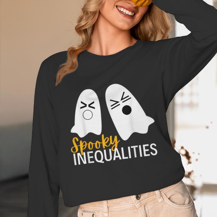 Spooky Ghost Inequalities Halloween Math Teacher Unisex Long Sleeve T-Shirt, funny design