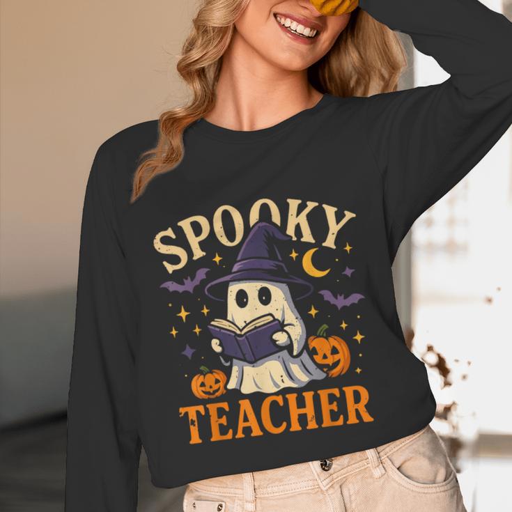 Spooky Teacher Halloween Cute Ghost Pumpkin Reading Women Unisex Long Sleeve T-Shirt, funny design Spooky Teacher Halloween Cute Ghost Pumpkin Reading Women Unisex Long Sleeve T-Shirt, funny design