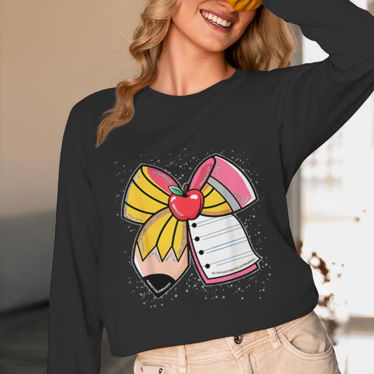 Student Teacher Coquette Bow Pencil Back To School First Day Unisex Long Sleeve T-Shirt, funny design Student Teacher Coquette Bow Pencil Back To School First Day Unisex Long Sleeve T-Shirt, funny design