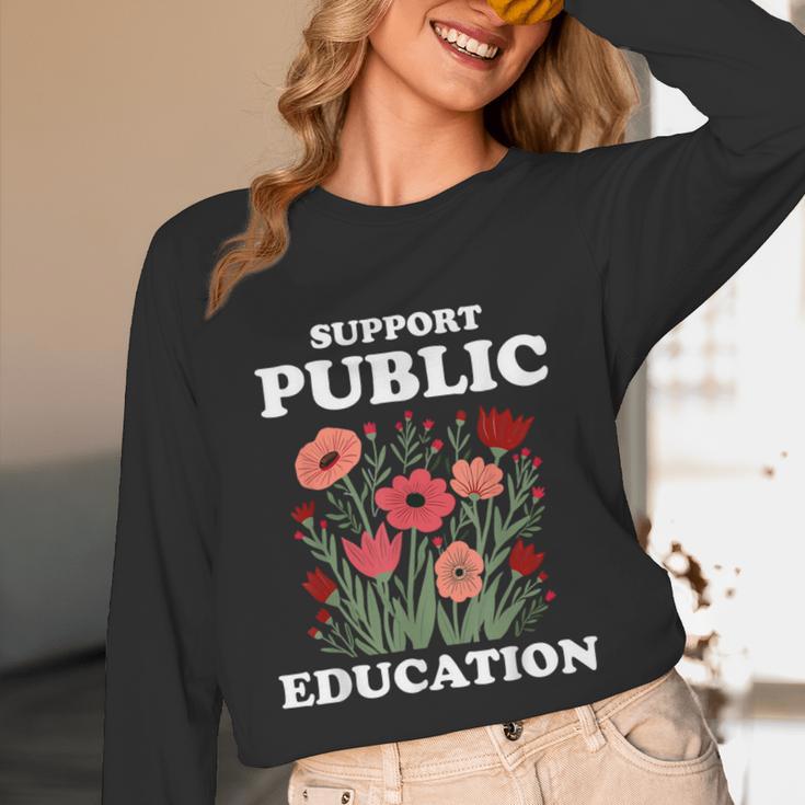 Support Public Education Cute Floral Teacher Red For Ed Unisex Long Sleeve T-Shirt, funny design