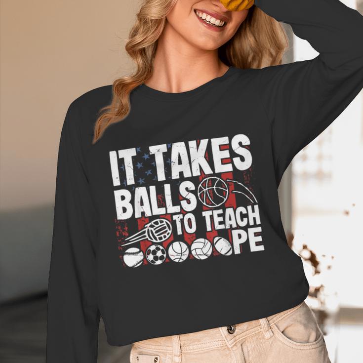 It Takes Balls To Teach Pe Teacher Chaos Coordinator US Flag Unisex Long Sleeve T-Shirt, funny design It Takes Balls To Teach Pe Teacher Chaos Coordinator US Flag Unisex Long Sleeve T-Shirt, funny design