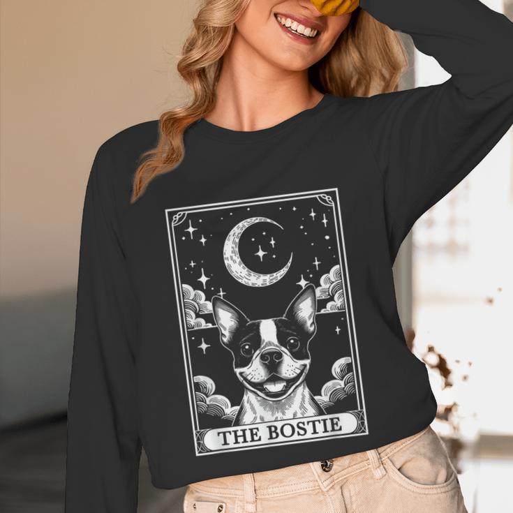 Tarot Card Vintage Crescent Moon Boston Terrier Dog Mom Unisex Long Sleeve T-Shirt, funny design