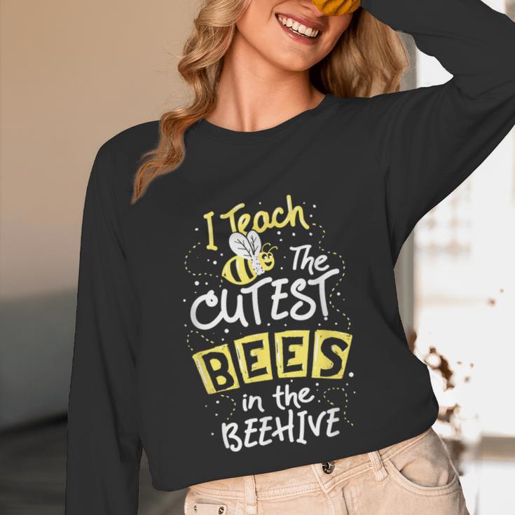 I Teach The Cutest Bees In The Beehive Kindergarten Teacher Unisex Long Sleeve T-Shirt, funny design