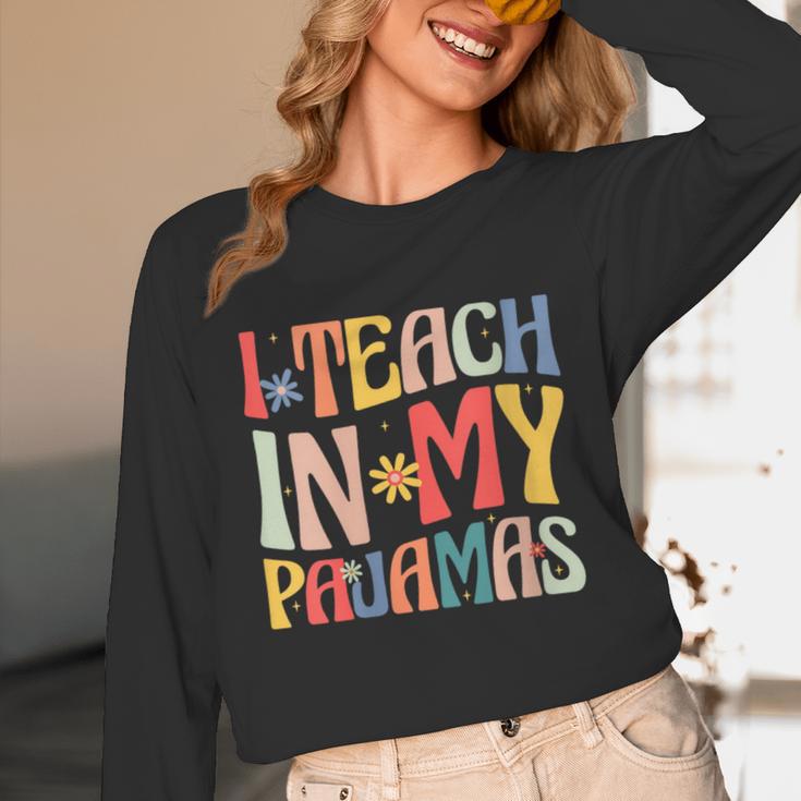 I Teach In My Pajamas Retro Groovy Teacher Humor Unisex Long Sleeve T-Shirt, funny design I Teach In My Pajamas Retro Groovy Teacher Humor Unisex Long Sleeve T-Shirt, funny design