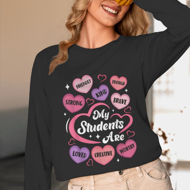 Teacher Positive Affirmations Candy Heart Valentine's Day Unisex Long Sleeve T-Shirt, funny design